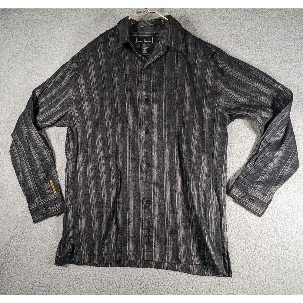 Stacy Adams Shirt Mens Size L Black Striped Casual Button Down Long Sleeve